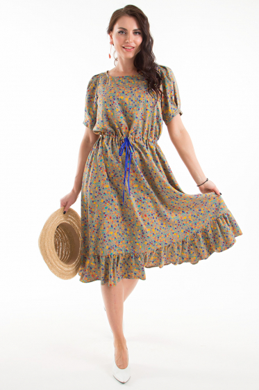 Платье Бьянка (цветочки, олива) ХИТ П1300-11