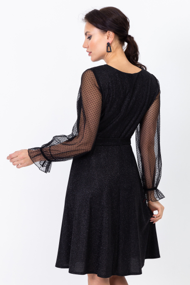 Платье ХИТ-Парад (черный блеск, рукав сетка) П1170-15